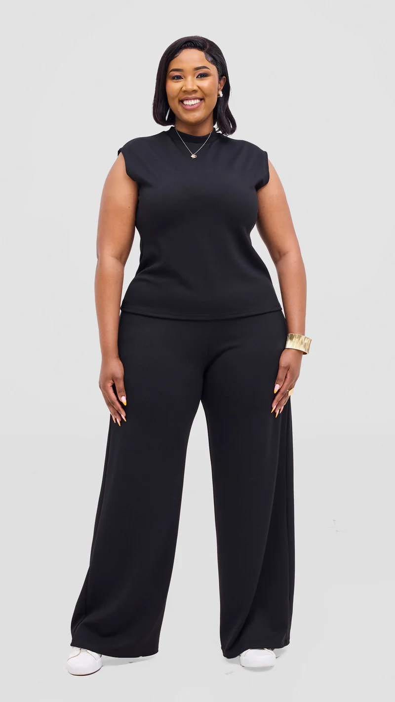 Vivo Selah Palazzo Pants in Stretch Rib Stretch Rib - Black