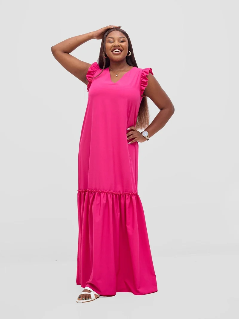 Vivo Nasinka V-Neck Maxi Dress - Fuschia