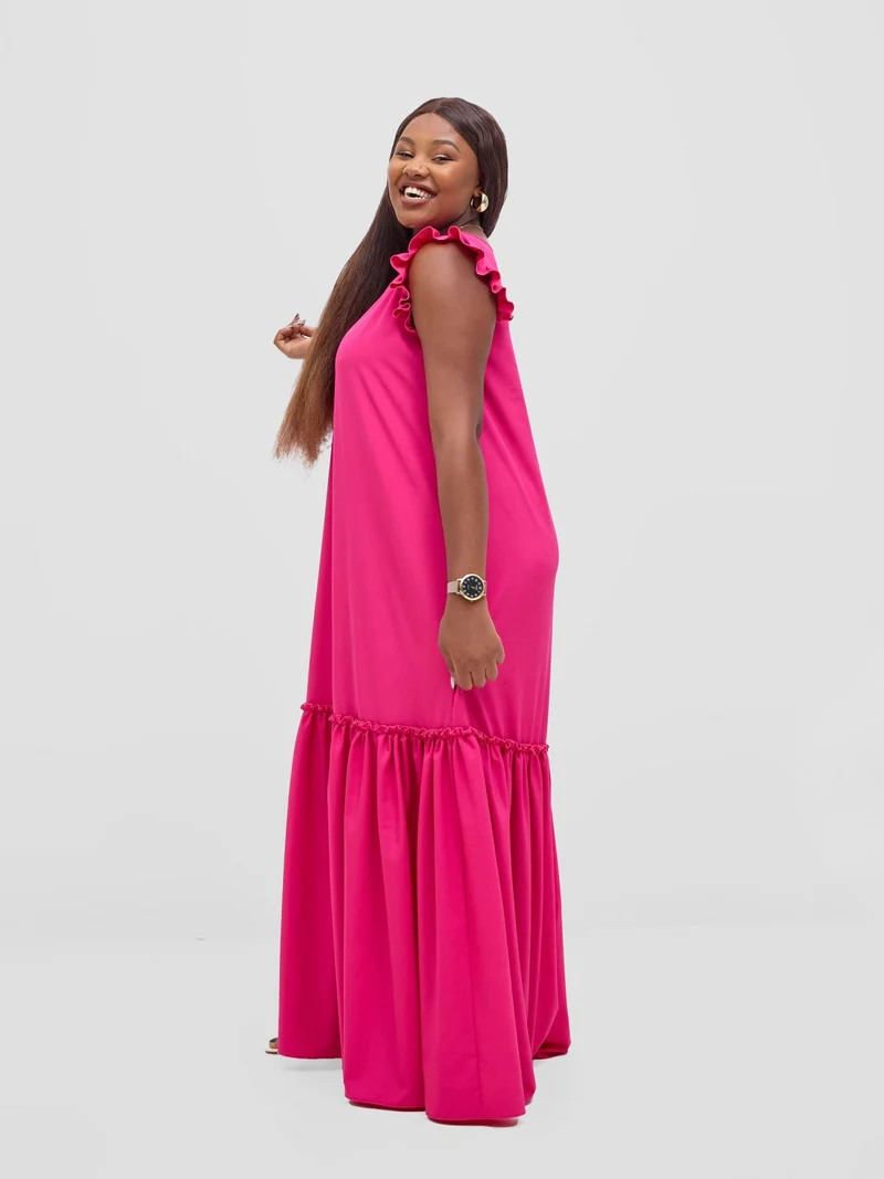 Vivo Nasinka V-Neck Maxi Dress - Fuschia
