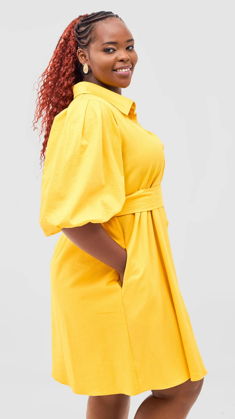 Safari Naledi 3/4 Sleeve Tent Dress - Yellow Puff Stripes