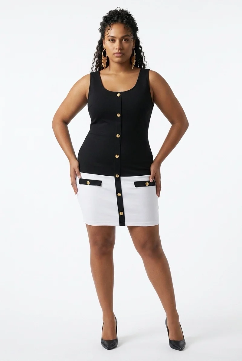 Stylish Sisters Two Piece Dress & Blazer Set - Black / White