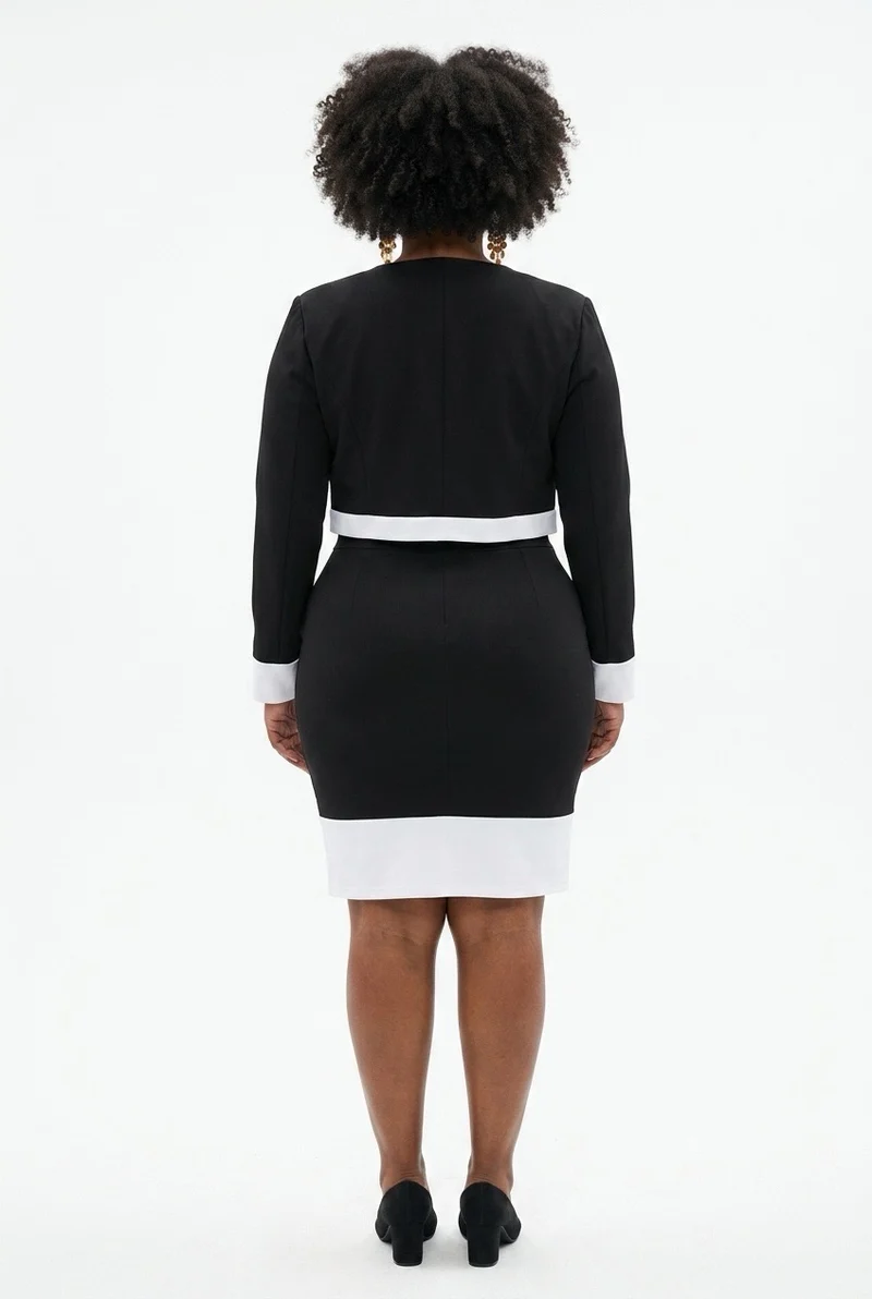 Stylish Sisters Two Piece Dress & Blazer Set - Black / White