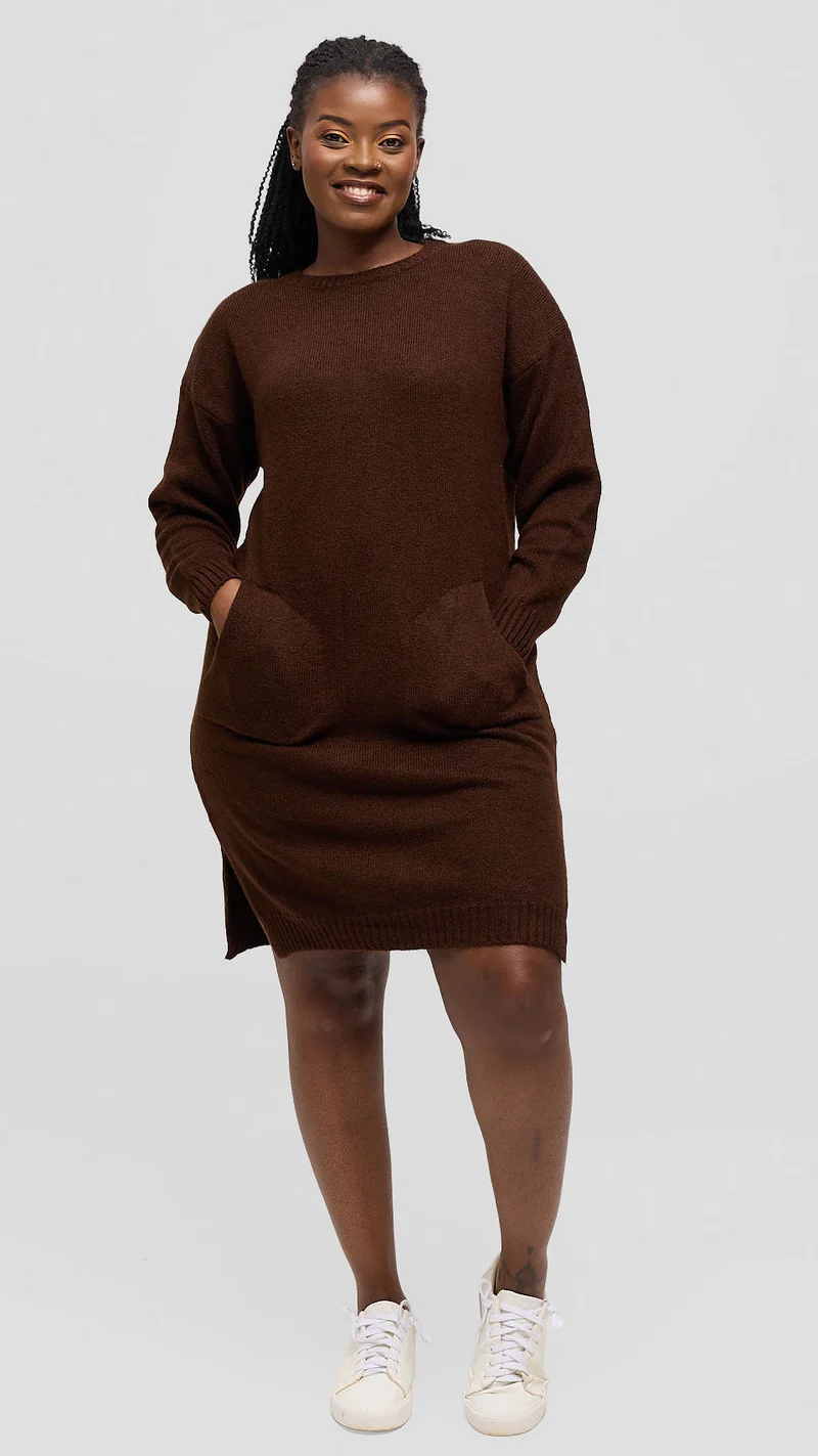 The Fashion Frenzy Acrylic Short Bodycon Dress - Brown