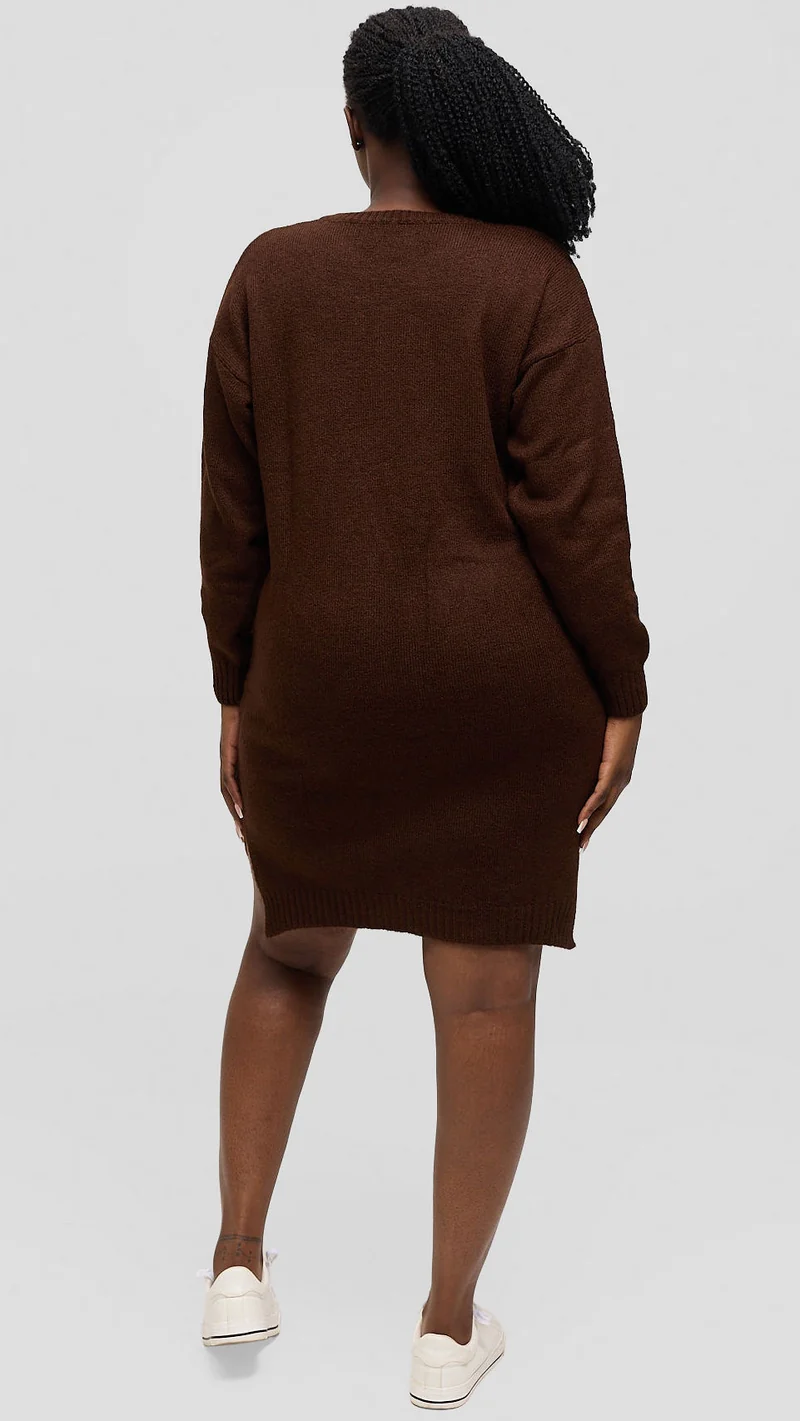 The Fashion Frenzy Acrylic Short Bodycon Dress - Brown