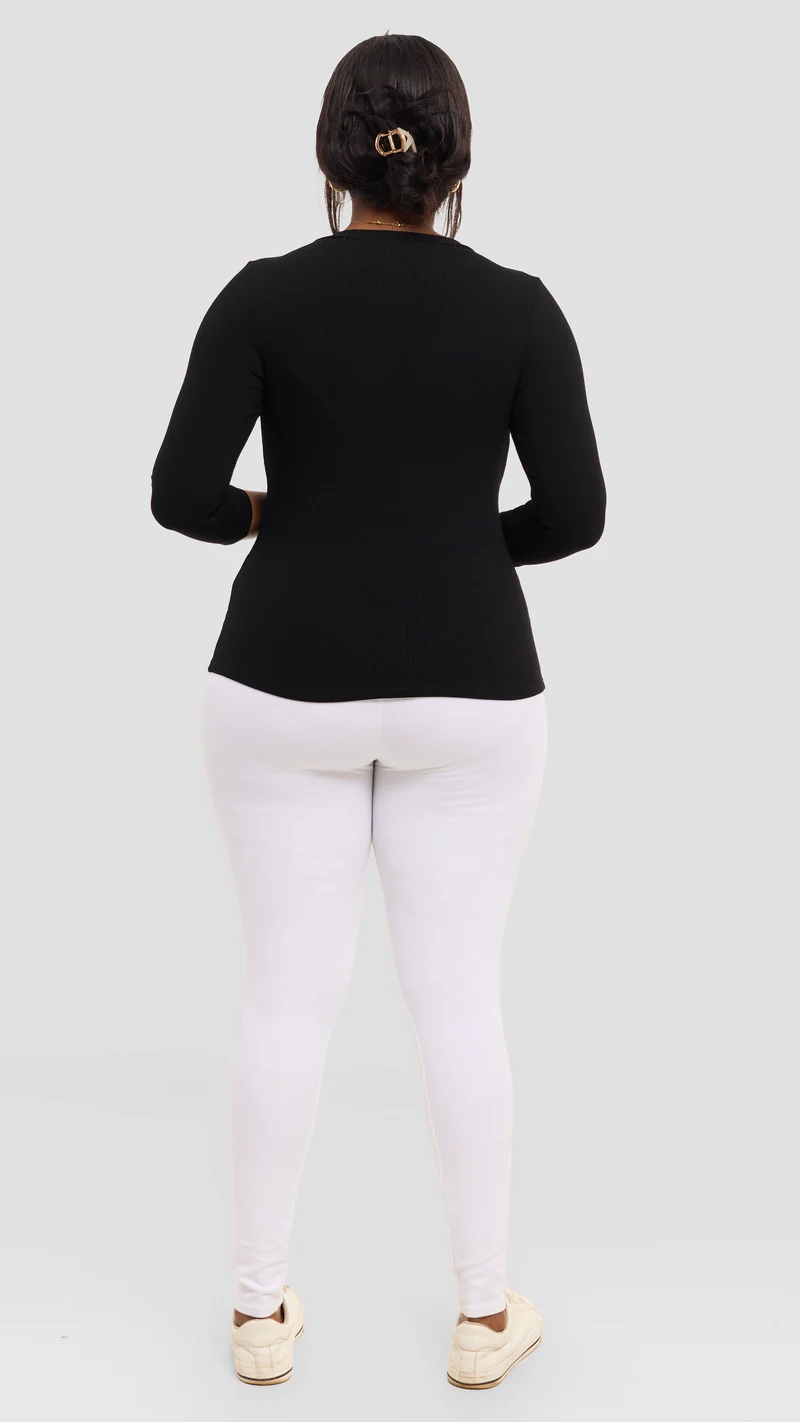 Vivo 3/4 Sleeve Crew Neck Top in Rib - Black