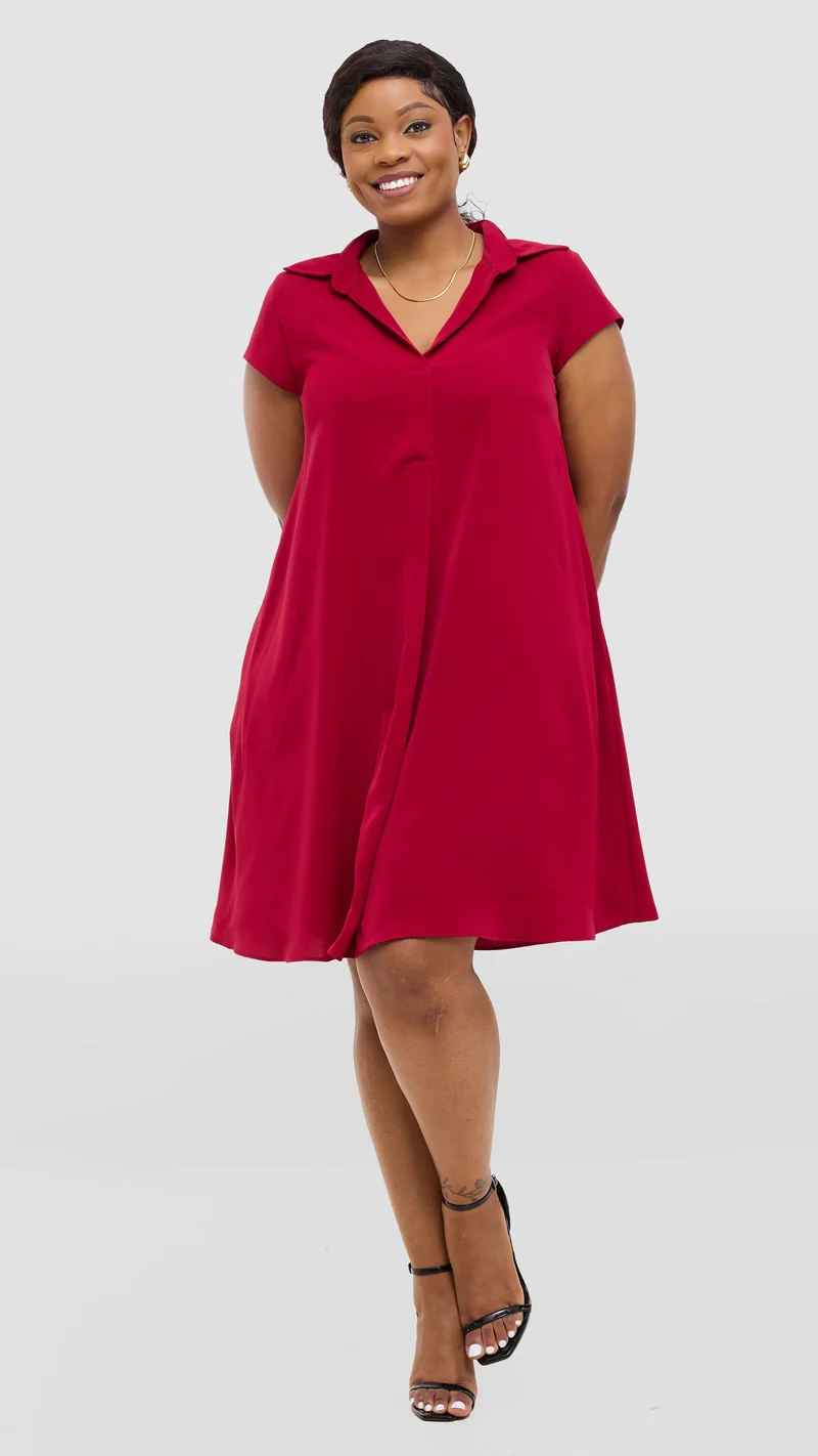 Vivo Yumi Cap Sleeve Dress In Crepe - Maroon