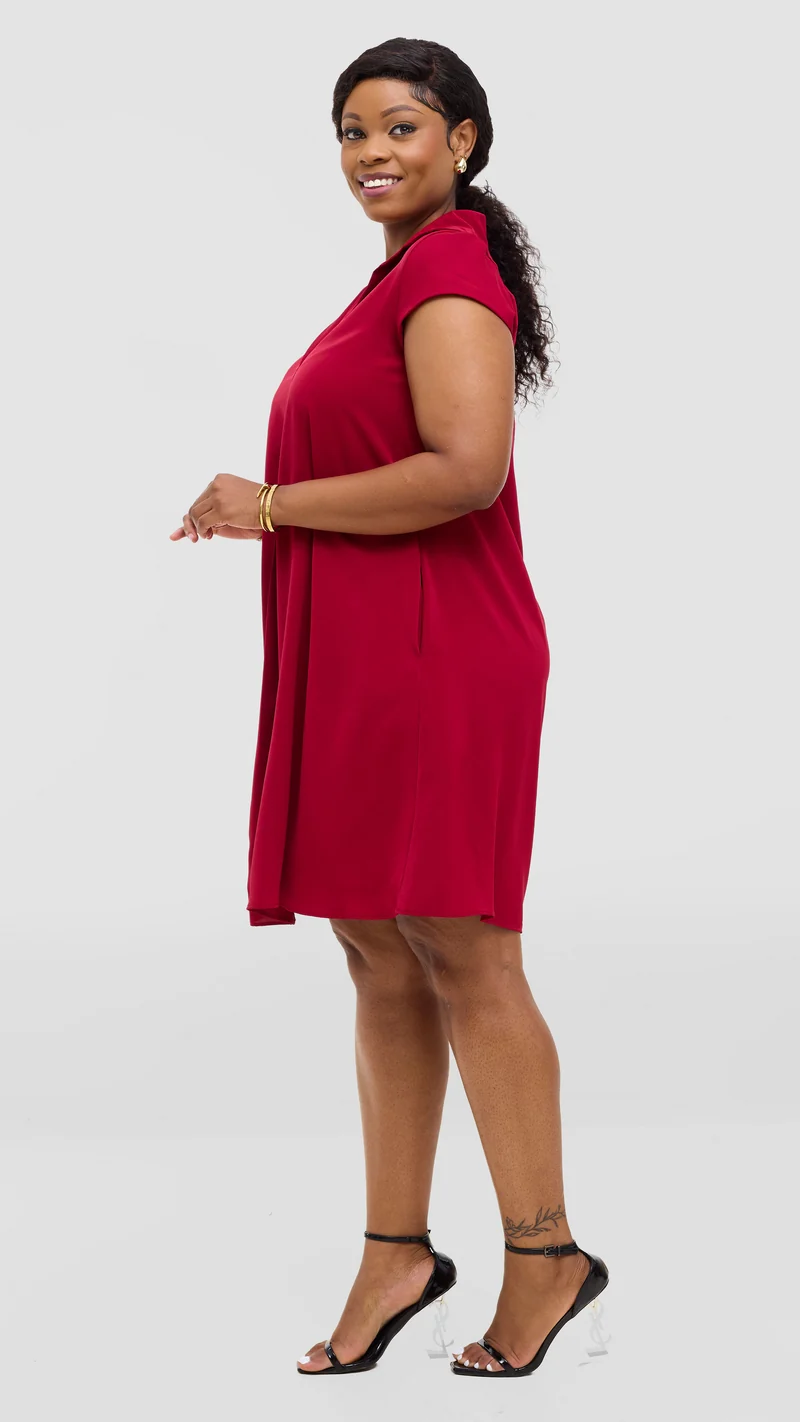 Vivo Yumi Cap Sleeve Dress In Crepe - Maroon