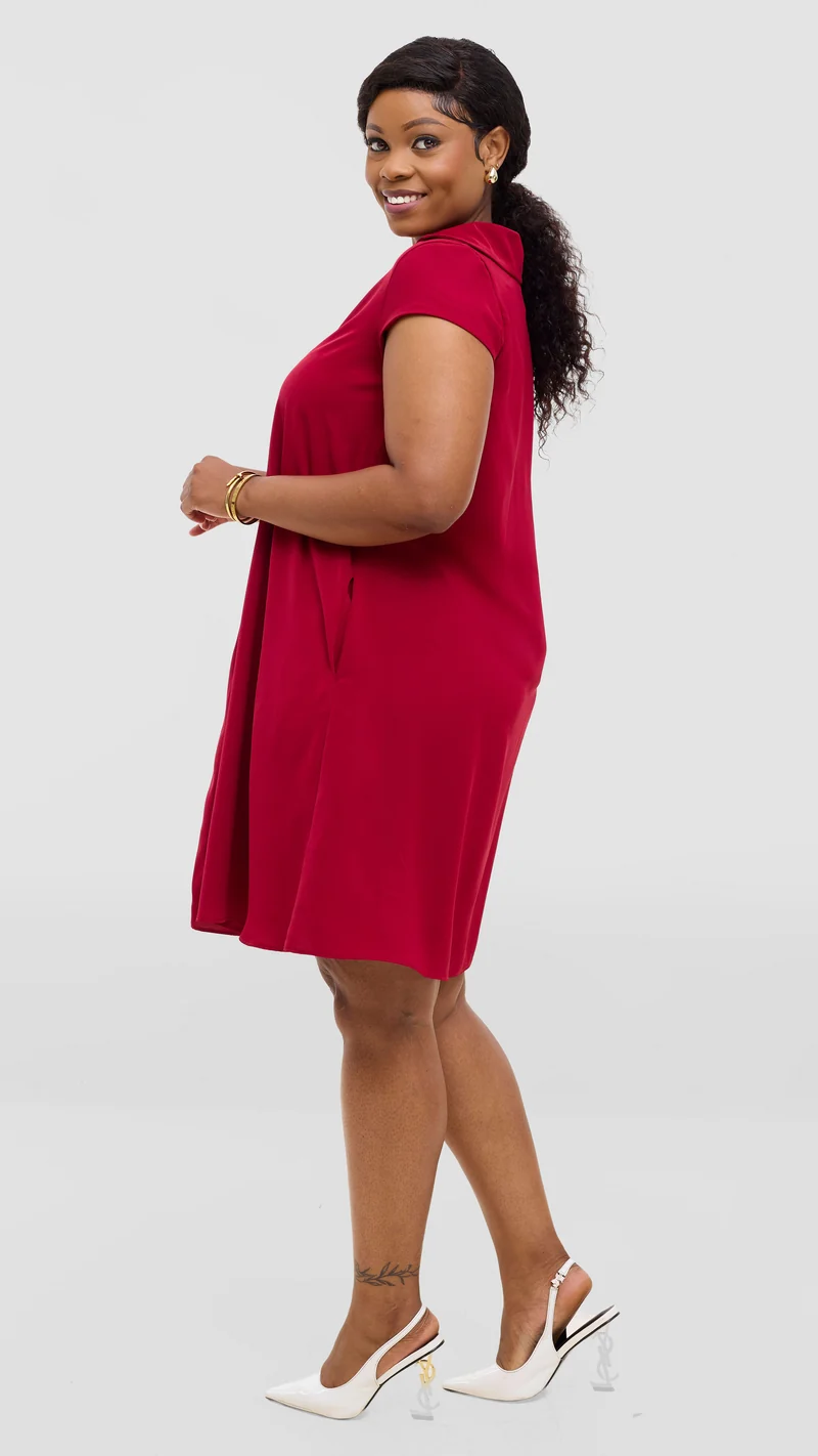 Vivo Yumi Cap Sleeve Dress In Crepe - Maroon