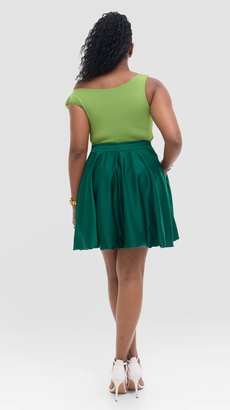 Vivo Studio Mini Bubble Skirt in Satin - Dark Green