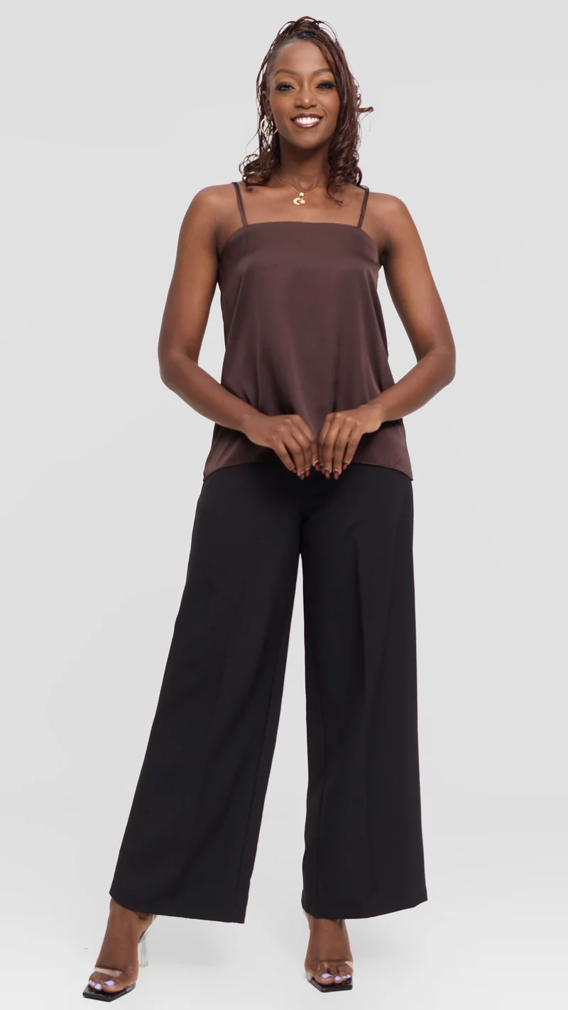 Vivo Square Neck Camisole in Satin - Chocolate