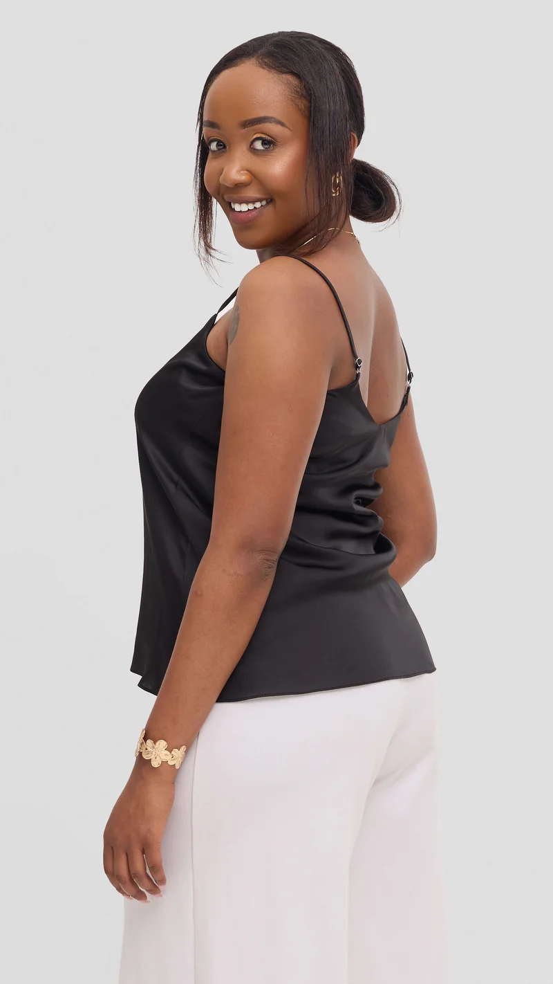 Vivo V-Neck Camisole in Satin - Black