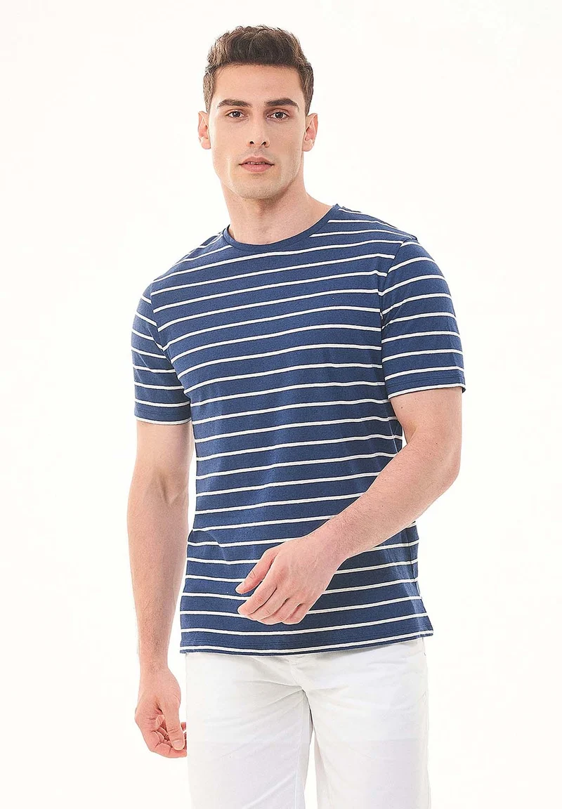 Gestreiftes T-Shirt aus Bio-Baumwolle und Leinen