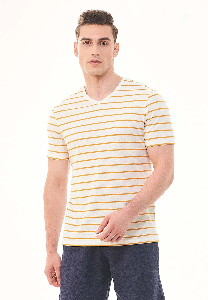 Gestreiftes T-Shirt aus Bio-Baumwolle und Leinen