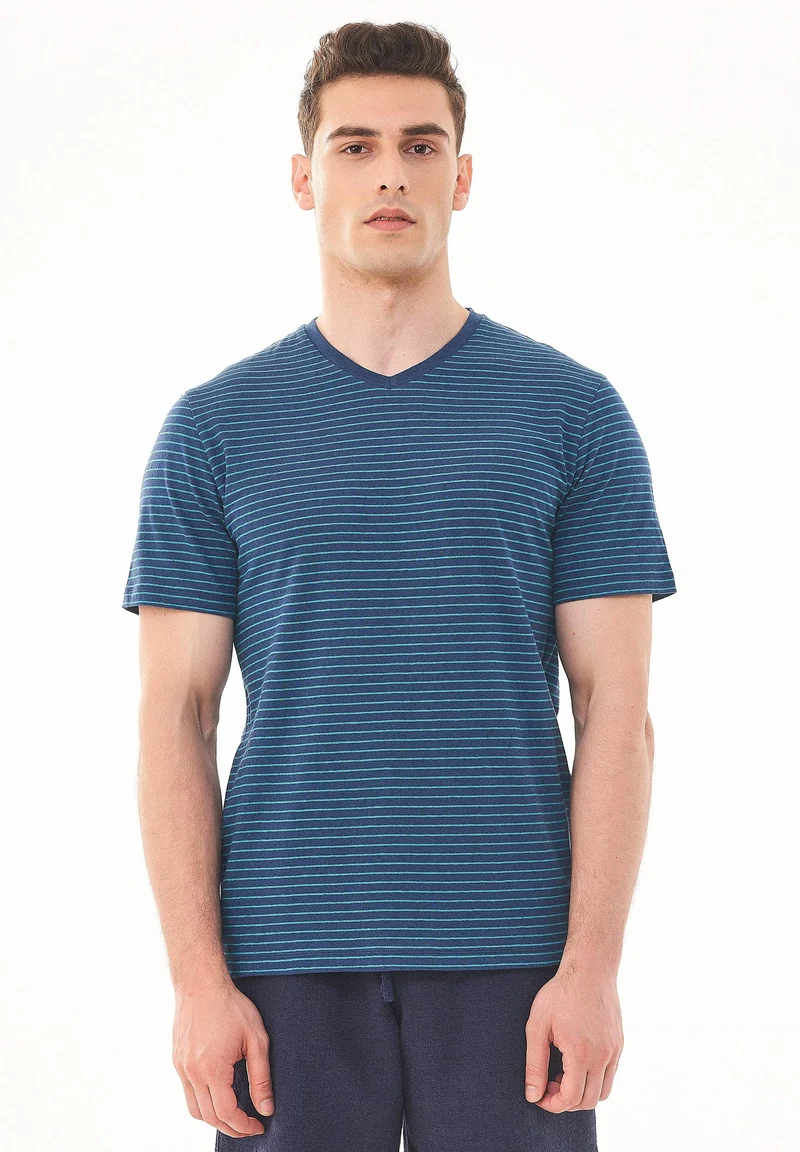 Gestreiftes T-Shirt aus Bio-Baumwolle und Leinen