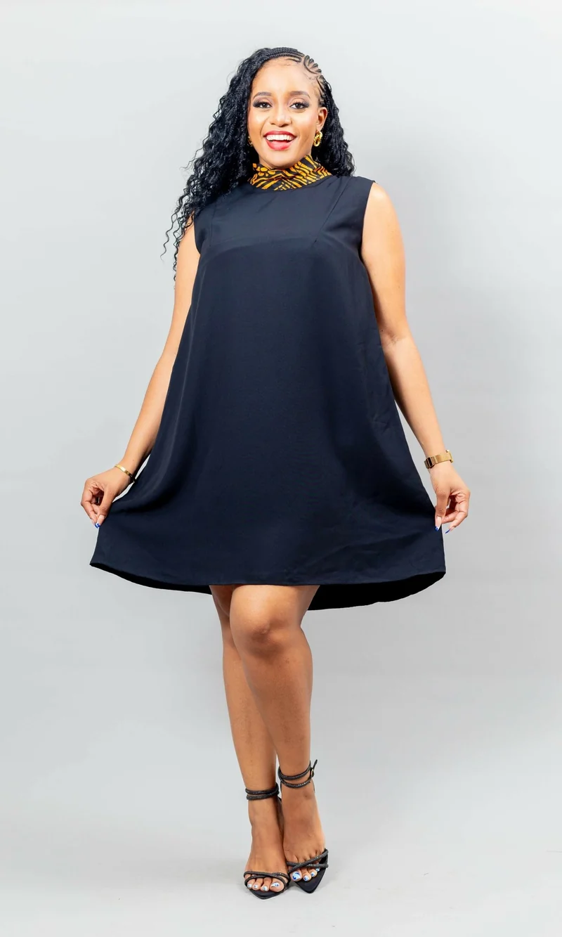 African Yuva Arya Shift Dress - Black