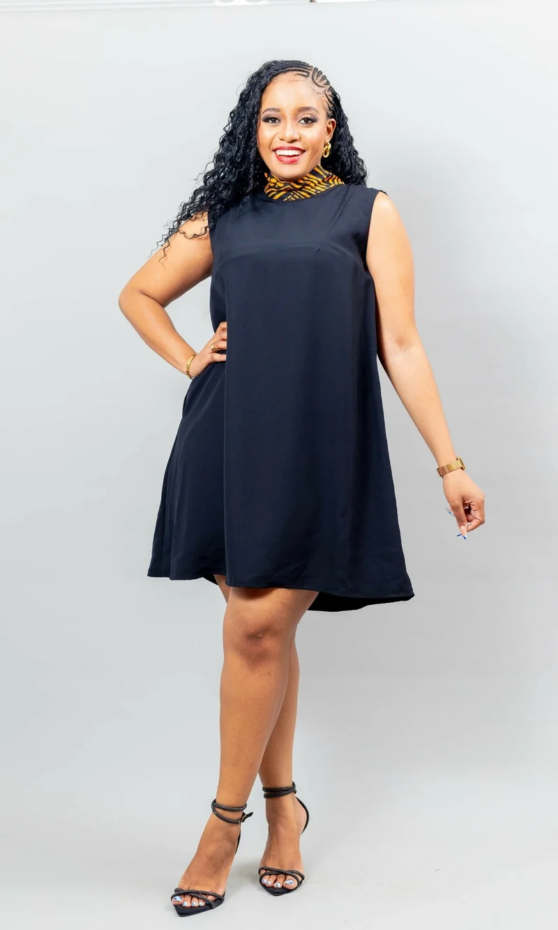 African Yuva Arya Shift Dress - Black