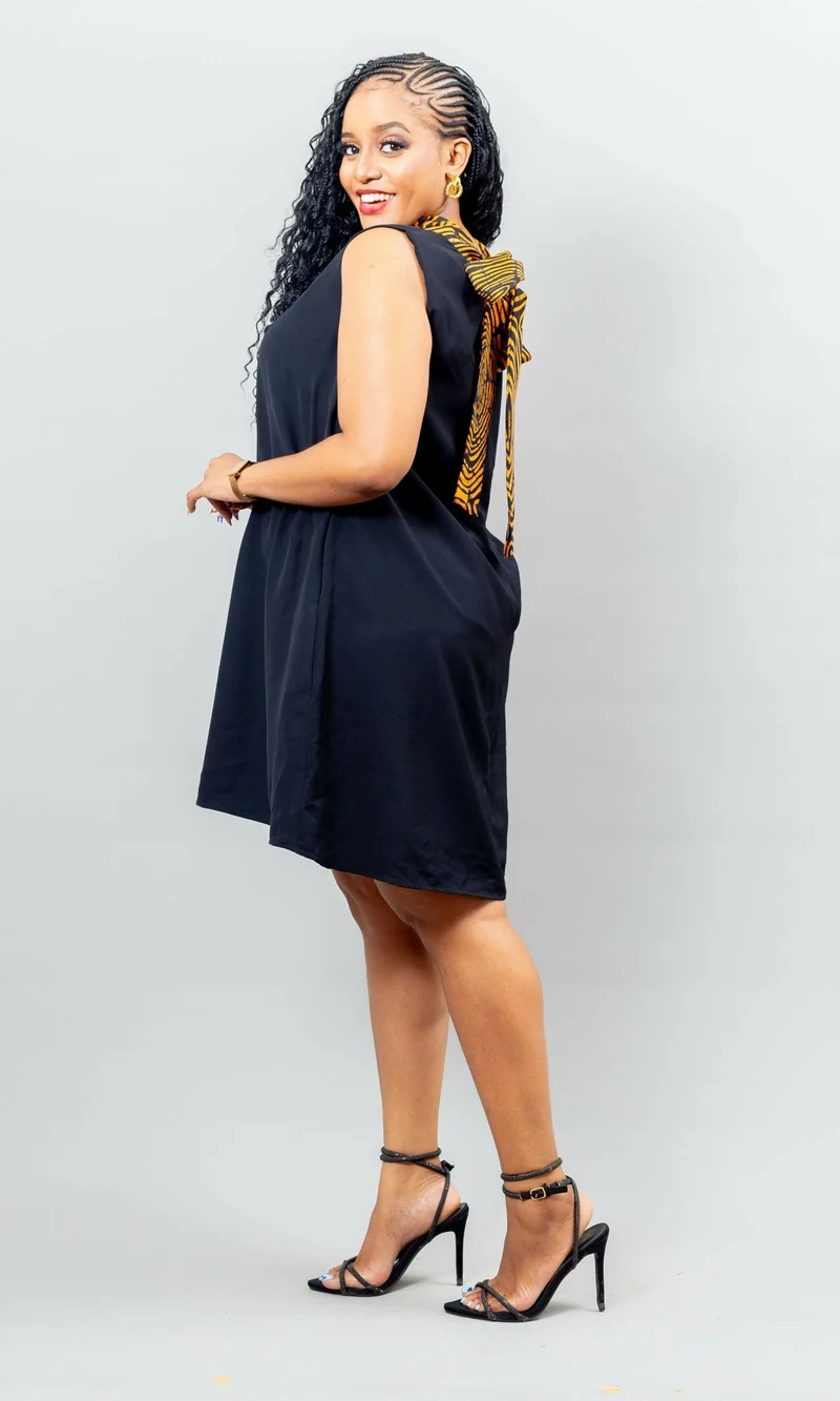 African Yuva Arya Shift Dress - Black