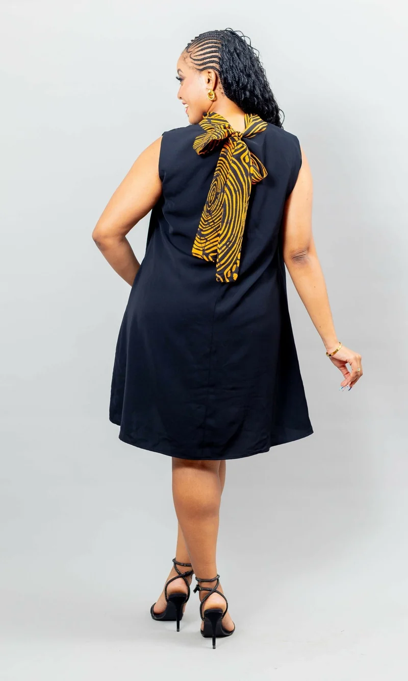African Yuva Arya Shift Dress - Black