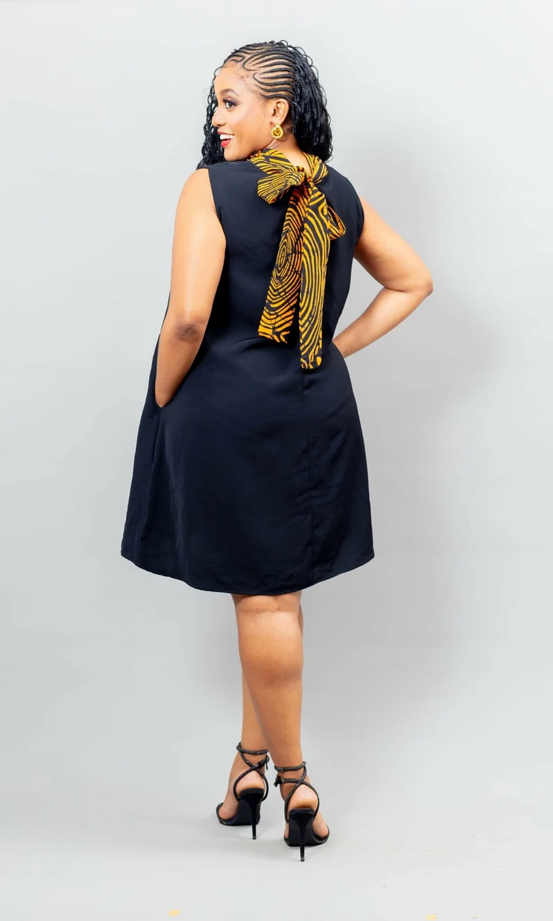 African Yuva Arya Shift Dress - Black