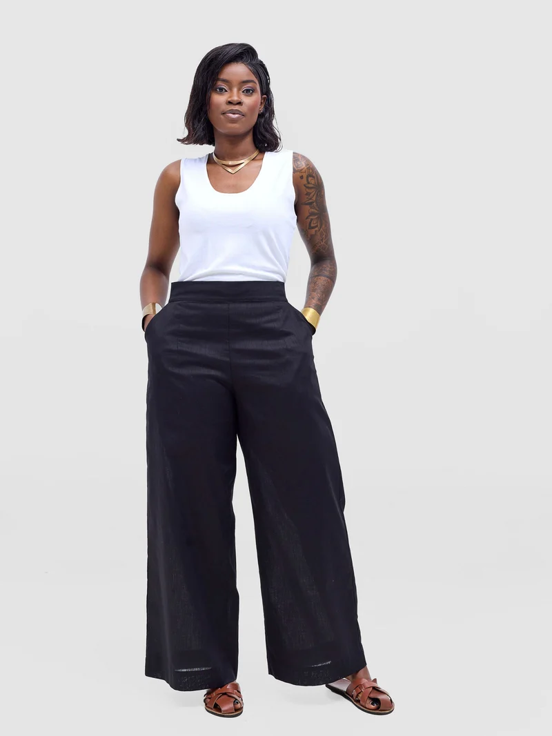 Safari by Vivo Tiwa Wide Leg Pants in Linen - Black