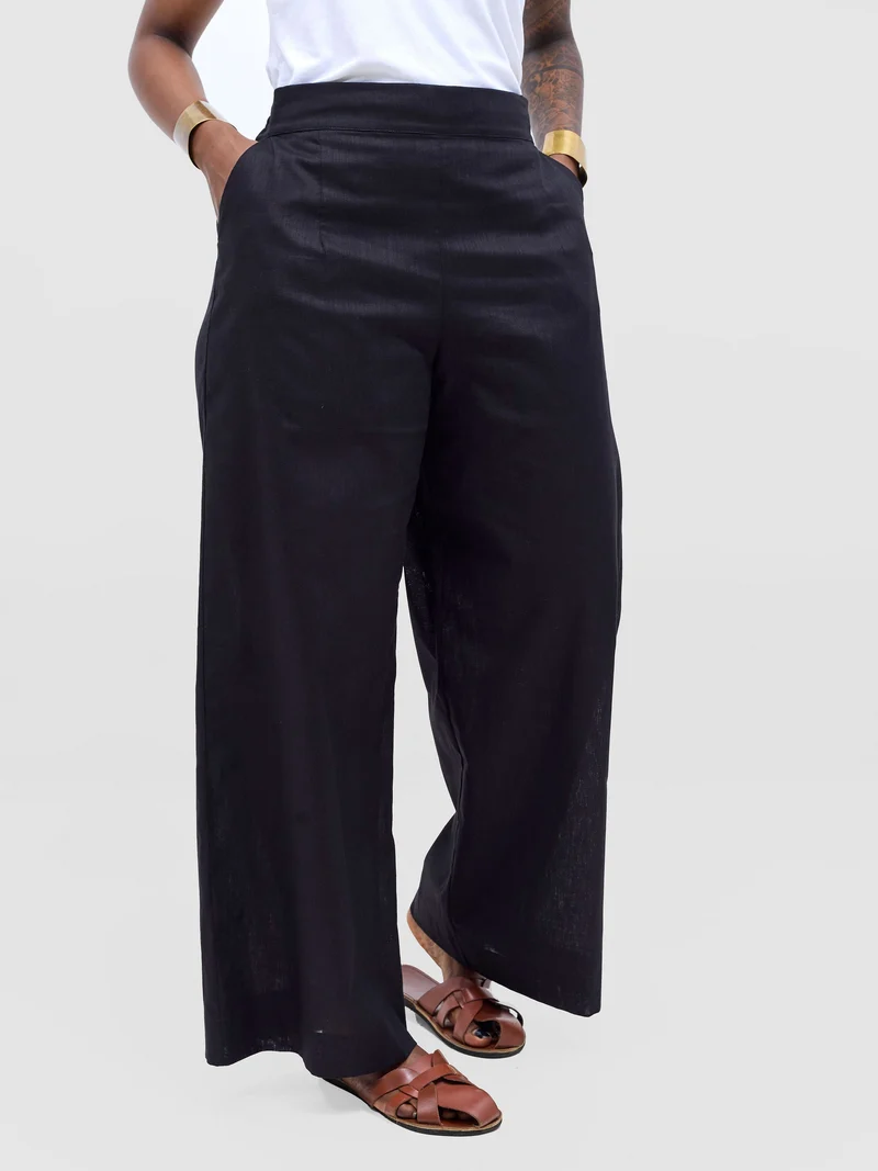 Safari by Vivo Tiwa Wide Leg Pants in Linen - Black
