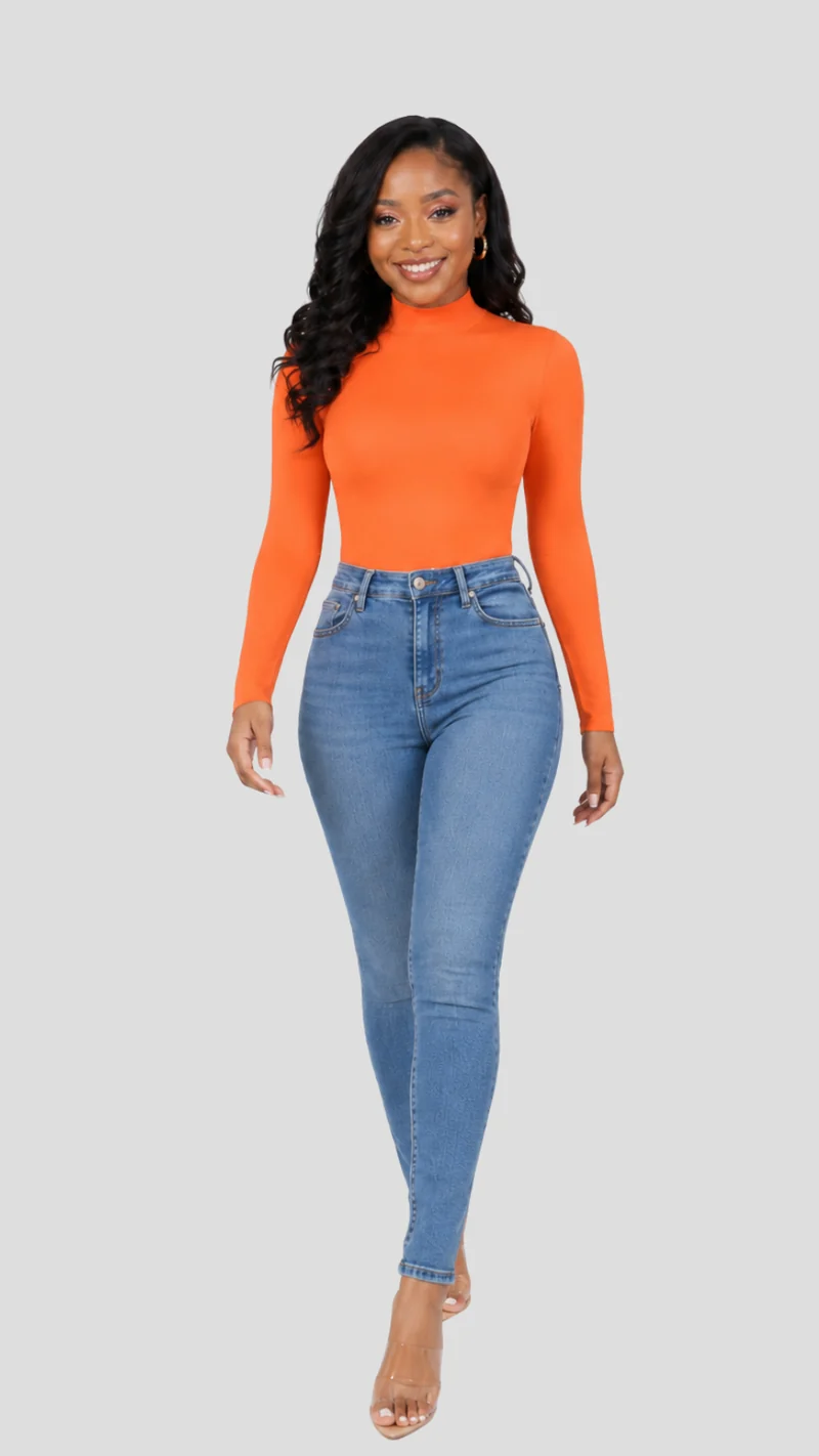 The Fashion Frenzy Savannah High-Neck Bodysuit – Orange