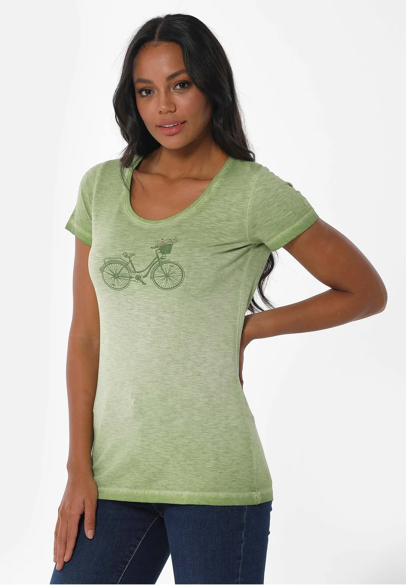 Garment Dyed T-Shirt aus Bio-Baumwolle mit Fahrrad-Print