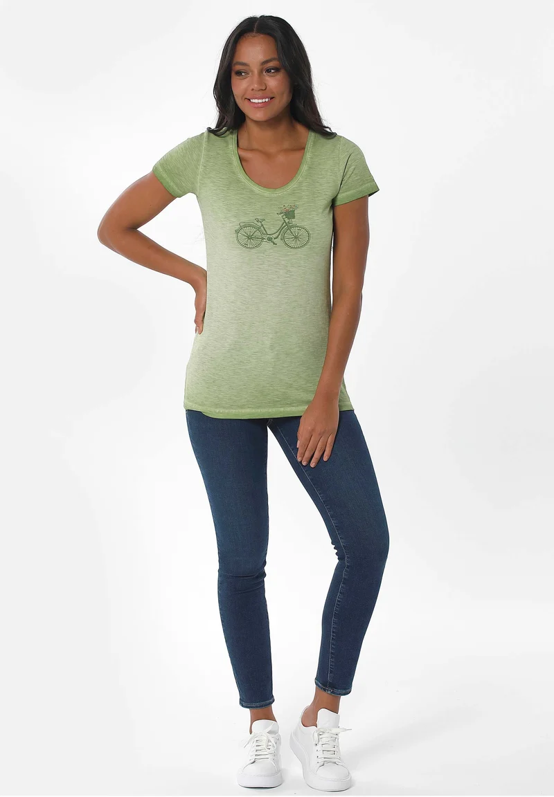 Garment Dyed T-Shirt aus Bio-Baumwolle mit Fahrrad-Print