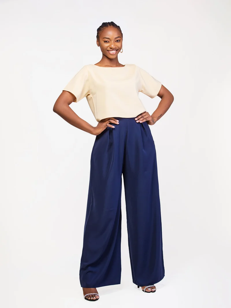 Da'Joy Fashions Elara Pant Set - Beige / Navy Blue