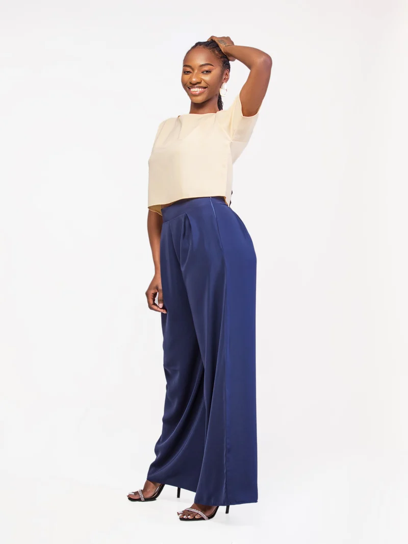 Da'Joy Fashions Elara Pant Set - Beige / Navy Blue