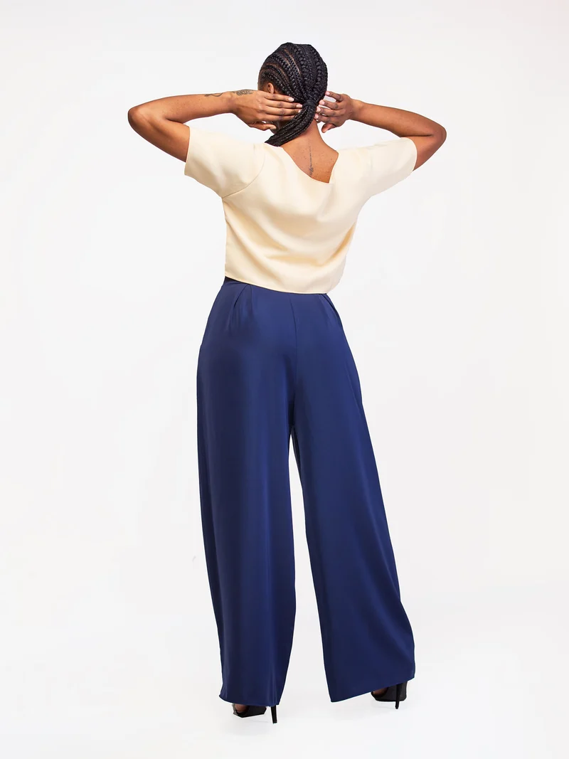 Da'Joy Fashions Elara Pant Set - Beige / Navy Blue