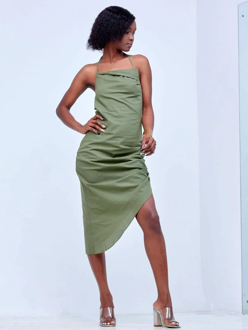Wsc Pambo Signature The Brand Tied Backless Ruched Dress - Green