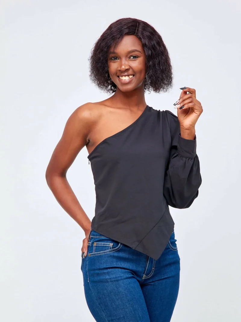 Wsc Pambo Signature The Brand Solid One Shoulder Asymmetrical Hem Top - Black