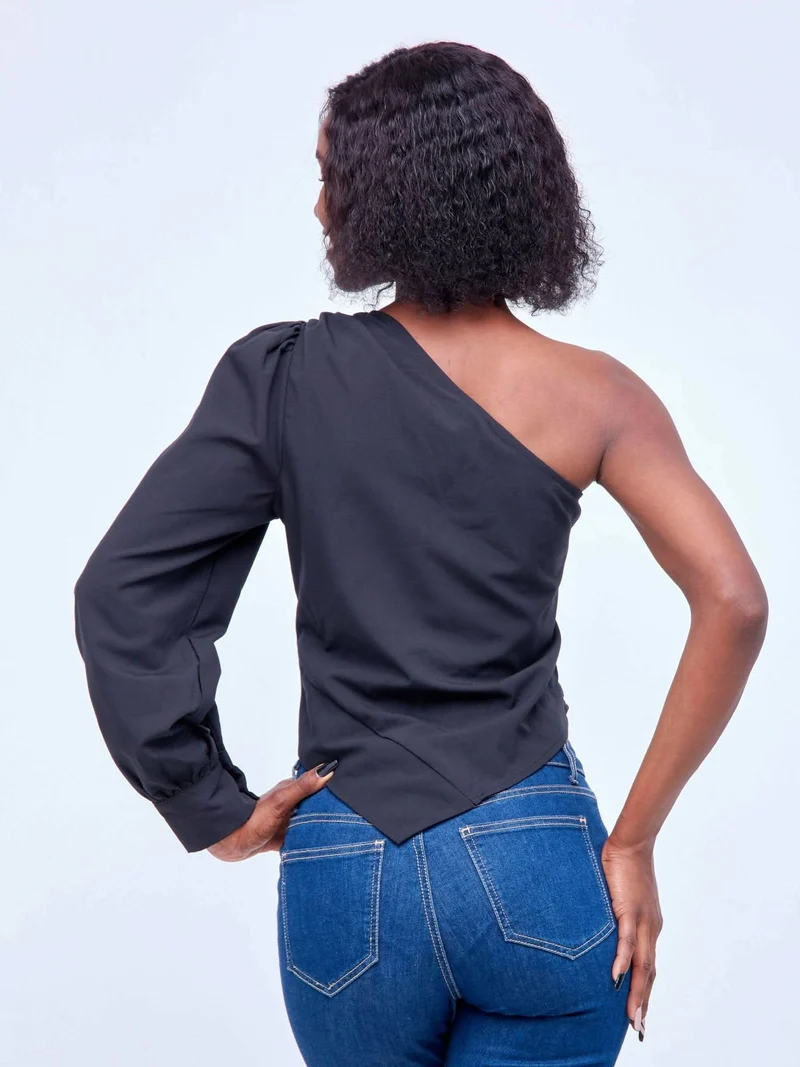 Wsc Pambo Signature The Brand Solid One Shoulder Asymmetrical Hem Top - Black