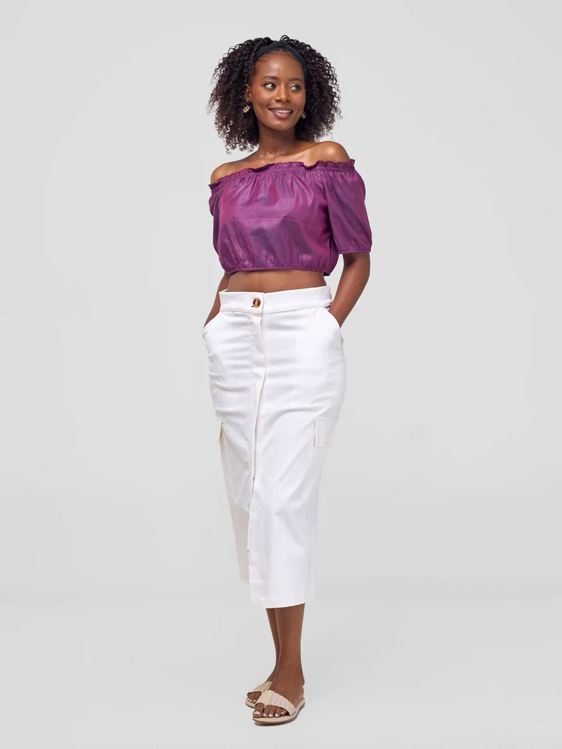 Safari Kamari Front Slit Midi Skirt - White Cloud