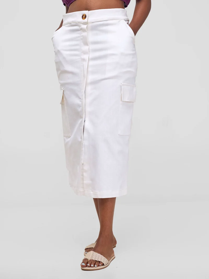Safari Kamari Front Slit Midi Skirt - White Cloud