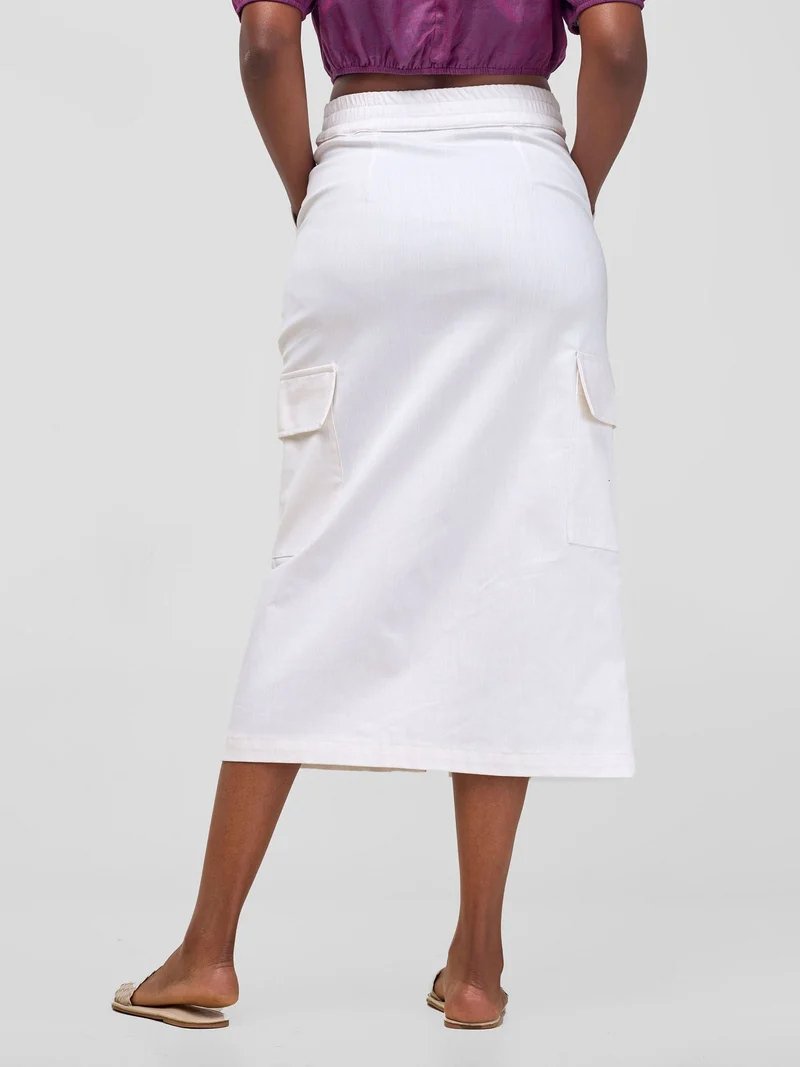 Safari Kamari Front Slit Midi Skirt - White Cloud