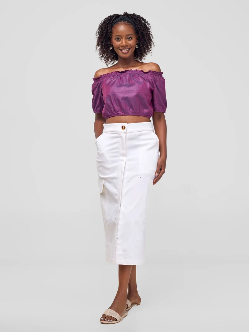 Safari Kamari Front Slit Midi Skirt - White Cloud