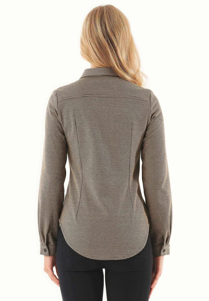 Hemdbluse aus Bio-Baumwolle-Mix mit Hahnentrittmuster