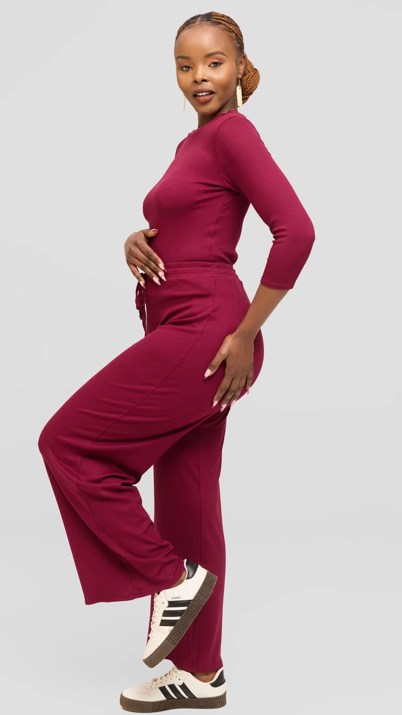 Vivo Lounge Pants in Rib - Maroon