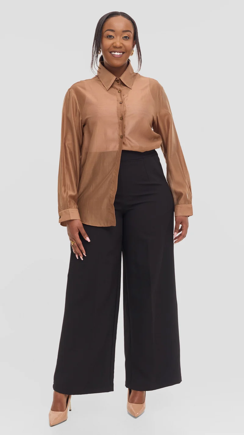 Vivo Drop Shoulder Shirt in Organza - Brown
