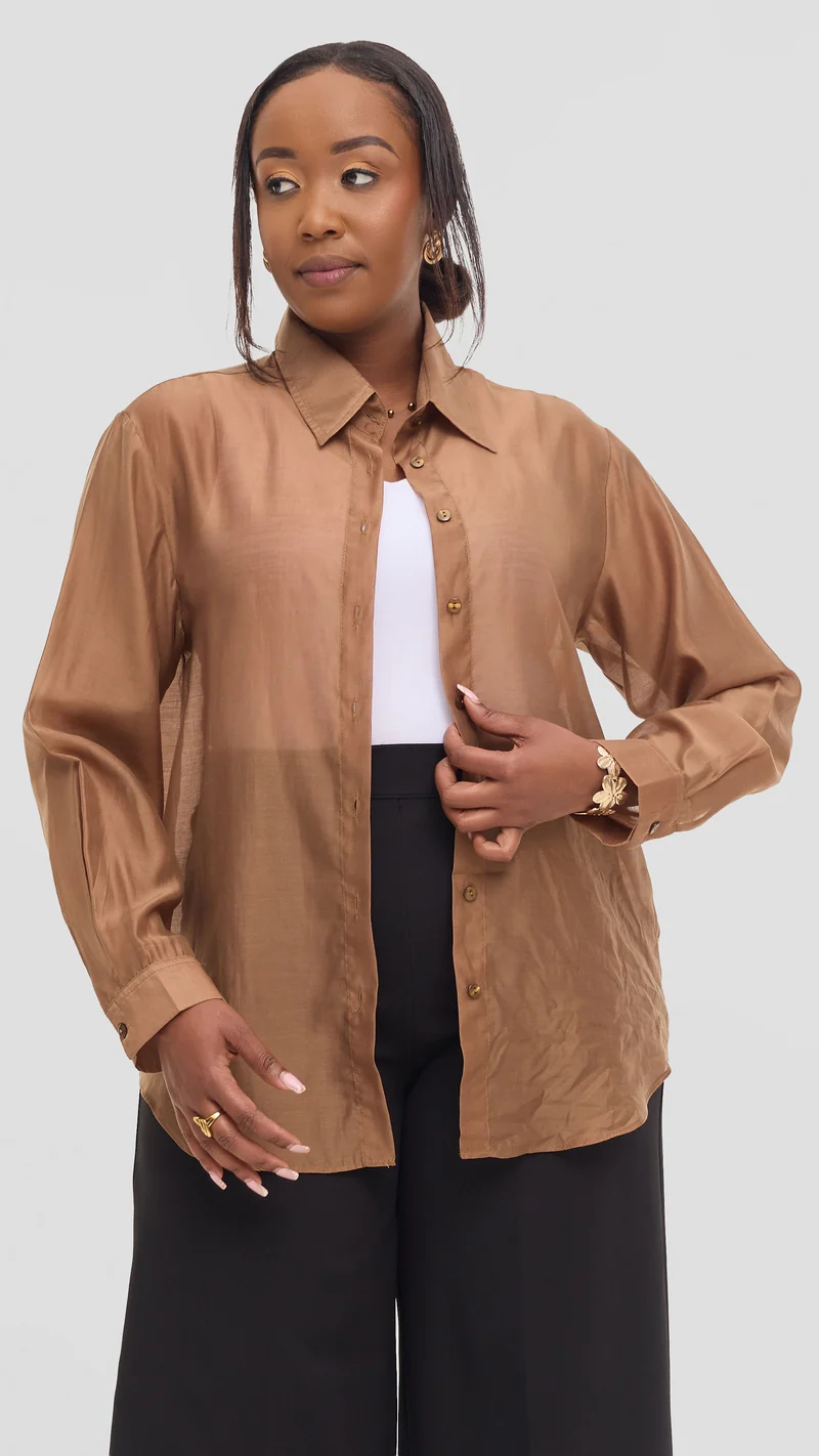 Vivo Drop Shoulder Shirt in Organza - Brown
