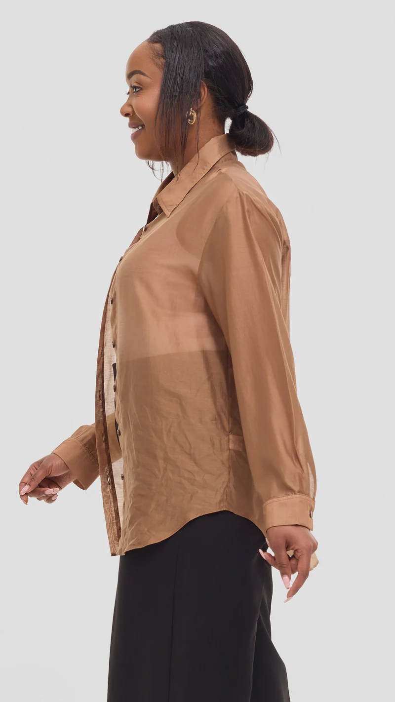 Vivo Drop Shoulder Shirt in Organza - Brown