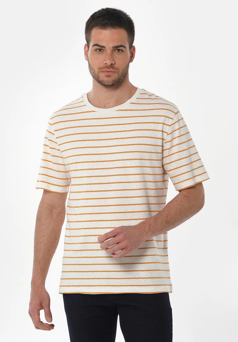 Gestreiftes T-Shirt aus Bio-Baumwolle und Leinen