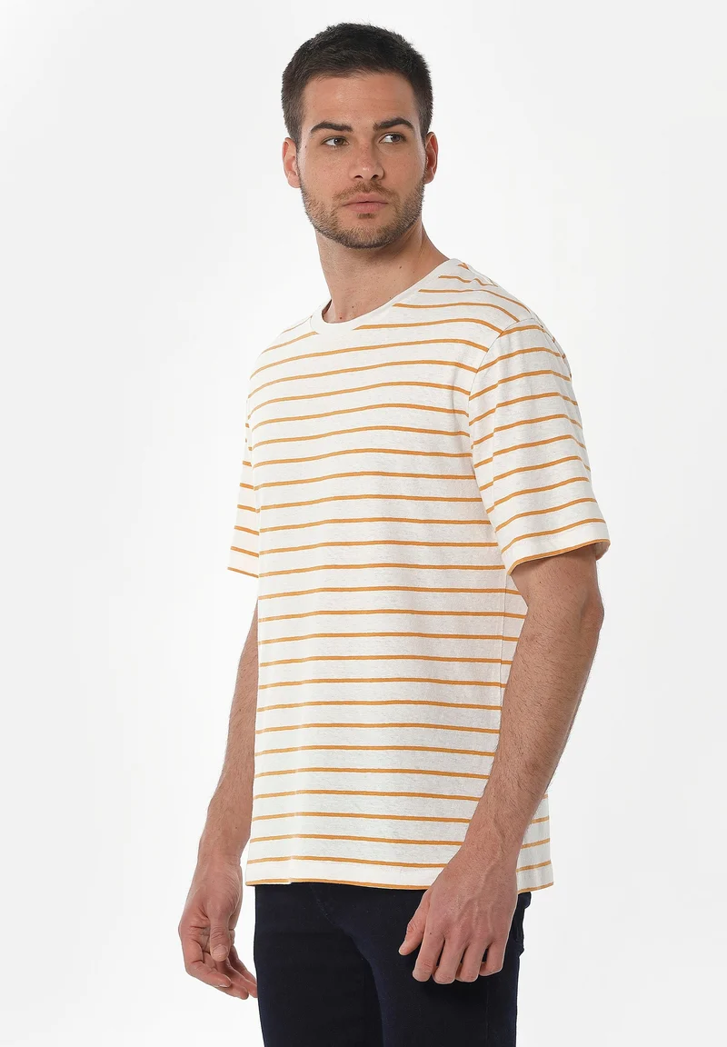 Gestreiftes T-Shirt aus Bio-Baumwolle und Leinen