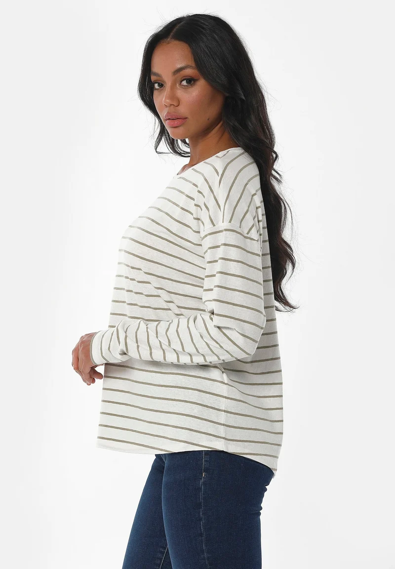 Gestreiftes Longsleeve T-Shirt aus Bio-Baumwolle und Leinen