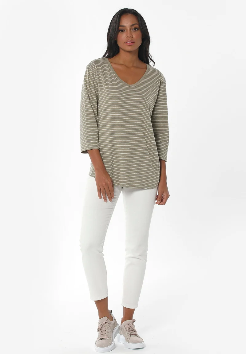 Gestreiftes 3/4-Arm Shirt aus Bio-Baumwolle und Leinen