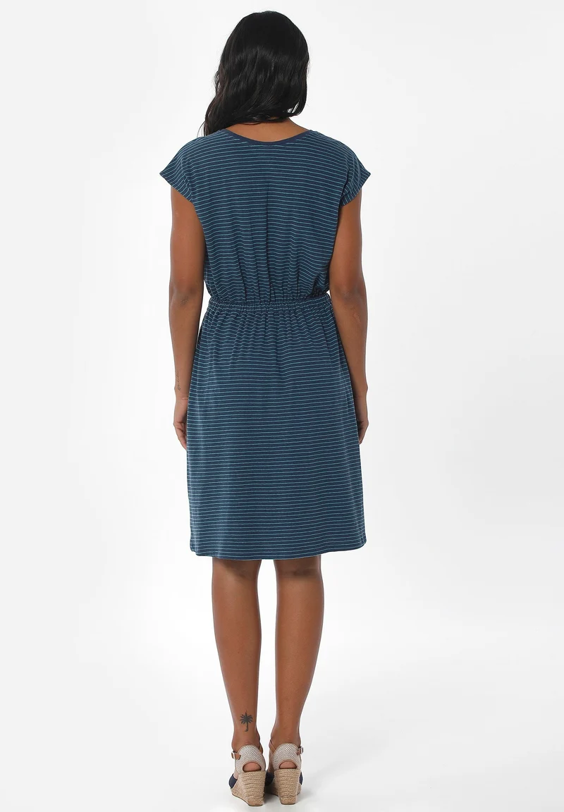 Gestreiftes Jerseykleid aus Bio-Baumwolle und Leinen