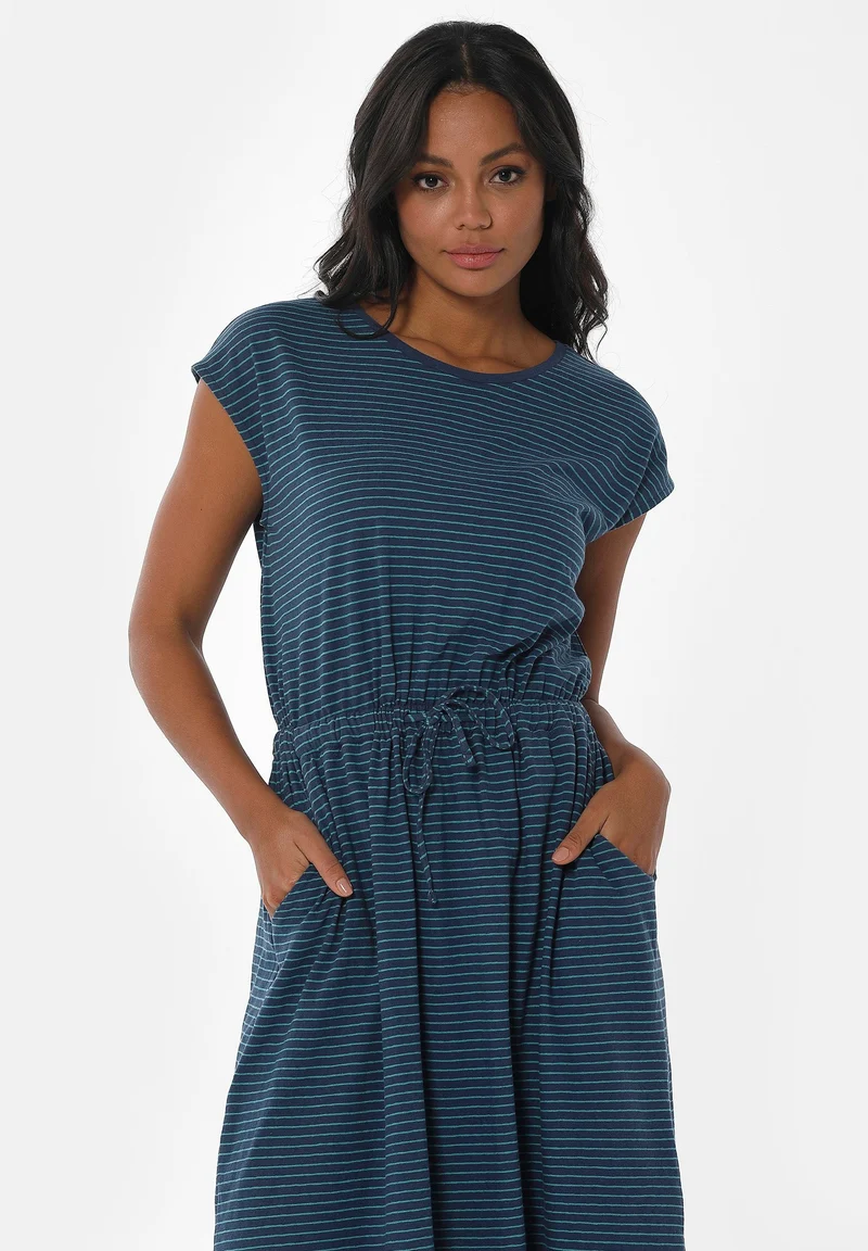 Gestreiftes Jerseykleid aus Bio-Baumwolle und Leinen