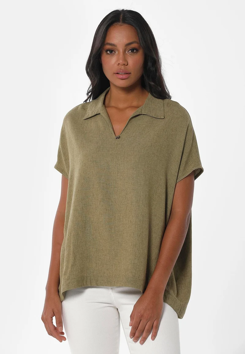 Bluse aus LENZING™ ECOVERO™ und Leinen